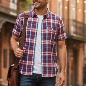 Lucky Brand Red and Blue Plaid Shirt Button-Down Size XL